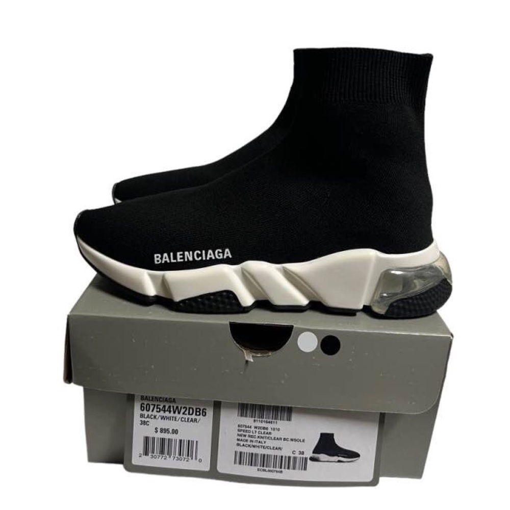 Balenciaga Black IT38 W38 Women Speed Trainers Runners Cloth Clear Bubble Size 8